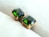 Olivine Imperial Cut Stud Earrings | Gold Square Crystal Earrings