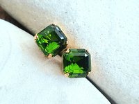 Olivine Imperial Cut Stud Earrings | Gold Square Crystal Earrings
