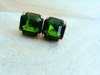 Olivine Imperial Cut Stud Earrings | Gold Square Crystal Earrings