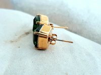 Olivine Imperial Cut Stud Earrings | Gold Square Crystal Earrings