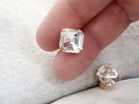 Square Crystal Stud Earrings | Gold Asscher Cut Wedding Day Earrings