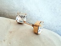 Square Crystal Stud Earrings | Gold Asscher Cut Wedding Day Earrings