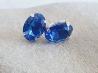 Blue Sapphire Oval Stud Earrings in Silver Plated