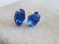 Blue Sapphire Oval Stud Earrings in Silver Plated