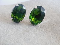 Olivine Oval Crystal Stud Earrings in Silver Plating | Olive Green Oval Studs