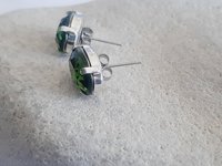 Olivine Oval Crystal Stud Earrings in Silver Plating | Olive Green Oval Studs
