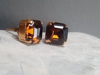 Mocca Brown Asscher Stud Earrings in Gold Plated