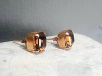 Mocca Brown Asscher Stud Earrings in Gold Plated
