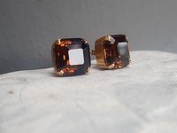 Mocca Brown Asscher Stud Earrings in Gold Plated