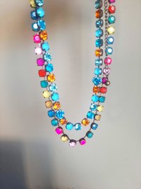 Multi-colored Rhinestone Tennis Necklace in Antique Copper Plated