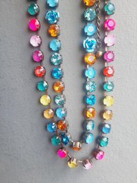 Multi-colored Rhinestone Tennis Necklace in Antique Copper Plated