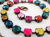 Multi-colored Rhinestone Tennis Necklace in Antique Copper Plated