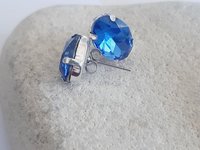 Blue Sapphire Oval Stud Earrings in Silver Plated