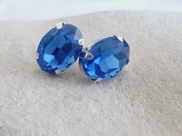 Blue Sapphire Oval Stud Earrings in Silver Plated