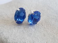 Blue Sapphire Oval Stud Earrings in Silver Plated
