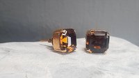 Mocca Brown Asscher Stud Earrings in Gold Plated