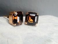 Mocca Brown Asscher Stud Earrings in Gold Plated