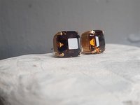 Mocca Brown Asscher Stud Earrings in Gold Plated