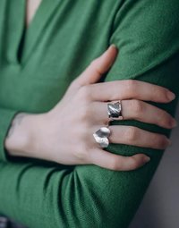 Sterling Silver Hammered Heart Ring: Adjustable 925 Band