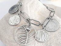 Stainless Steel Charms Bracelet | Multi Charm Bracelet with Silver Coins
