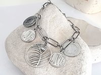 Stainless Steel Charms Bracelet | Multi Charm Bracelet with Silver Coins