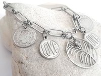 Stainless Steel Charms Bracelet | Multi Charm Bracelet with Silver Coins