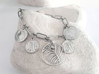 Stainless Steel Charms Bracelet | Multi Charm Bracelet with Silver Coins