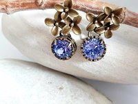 Flower Tanzanite Dangle Earrings Antique Bronze Jewelry Austrian Crystal Earrings Nature-Inspired, Vintage Style Floral Gift for Daughter