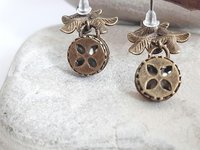 Astral Pink Floral Dangle Earrings Antique Bronze Jewelry Austrian Crystal Flower Earrings Nature-Inspired, Vintage Style Gift for Partner