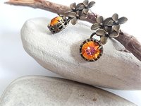 Astral Pink Floral Dangle Earrings Antique Bronze Jewelry Austrian Crystal Flower Earrings Nature-Inspired, Vintage Style Gift for Partner