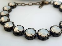 Antique Bronze Bracelet with White Opal Crystals Art Deco Rhinestone Bracelets for Women Unique Filigree Jewelry for Birthday Gift for Mum