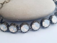 Antique Bronze Bracelet with White Opal Crystals Art Deco Rhinestone Bracelets for Women Unique Filigree Jewelry for Birthday Gift for Mum