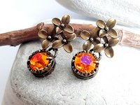 Astral Pink Floral Dangle Earrings Antique Bronze Jewelry Austrian Crystal Flower Earrings Nature-Inspired, Vintage Style Gift for Partner