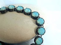 Antique Bronze Bracelet with Pacific Opal Crystals Art Deco Rhinestone Blue Bracelets, Women Unique Filigree Jewelry, Birthday Gift for Mum