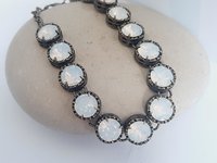Antique Bronze Bracelet with White Opal Crystals Art Deco Rhinestone Bracelets for Women Unique Filigree Jewelry for Birthday Gift for Mum