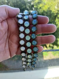 Antique Bronze Bracelet with Pacific Opal Crystals Art Deco Rhinestone Blue Bracelets, Women Unique Filigree Jewelry, Birthday Gift for Mum