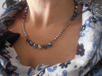 Blue Crystal Box Chain Necklace in Silver, Tennis Collet,  Everyday Jewelry for Women, Gift For Sister