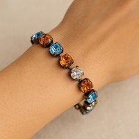 Antique Bronze Crystal Bracelet Vintage Style Cup Chain Bracelets with Austrian Rhinestones Blue & Honey Topaz Jewelry Gift for Sister
