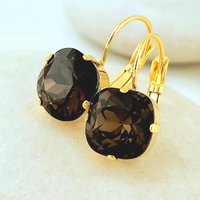 Chocolate Brown Square Earrings | Gold Jewelry for Gift
