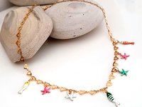 Gold Heart Chain Necklace with Charms | Enamel Fish and StarsGold Stainless steel