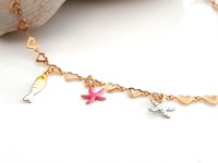 Gold Heart Chain Necklace with Charms | Enamel Fish and StarsGold Stainless steel