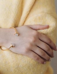 Natural Moonstone Bangle Bracelet | Open Stainless Steel Gemstone Cuff 