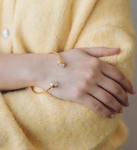 Natural Moonstone Bangle Bracelet | Open Stainless Steel Gemstone Cuff 