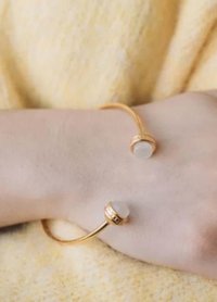 Natural Moonstone Bangle Bracelet | Open Stainless Steel Gemstone Cuff 