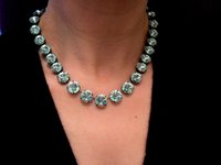 Chrysolite Crystal Necklace in Antique Bronze Anna Wintour Jewelry Rivoli Green Collet 12mm Tennis Choker Cup chain ByParisie