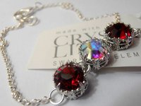 Ruby and Aurora Borealis Chain Bracelet Stainless Steel