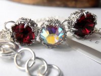 Ruby and Aurora Borealis Chain Bracelet Stainless Steel