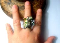 Crystal Beads Cuff Ring Adjustable in Antique Bronze | Birthday Gift for Bestfriend