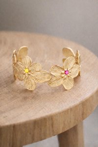 Bold Floral Cuff Bracelet in Gold Plated | Waterproof Botanical Jewelry