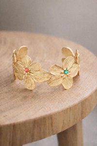 Bold Floral Cuff Bracelet in Gold Plated | Waterproof Botanical Jewelry